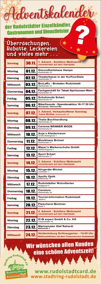 Adventskalender und verkaufsoffener Sonntag am 7. Dezember